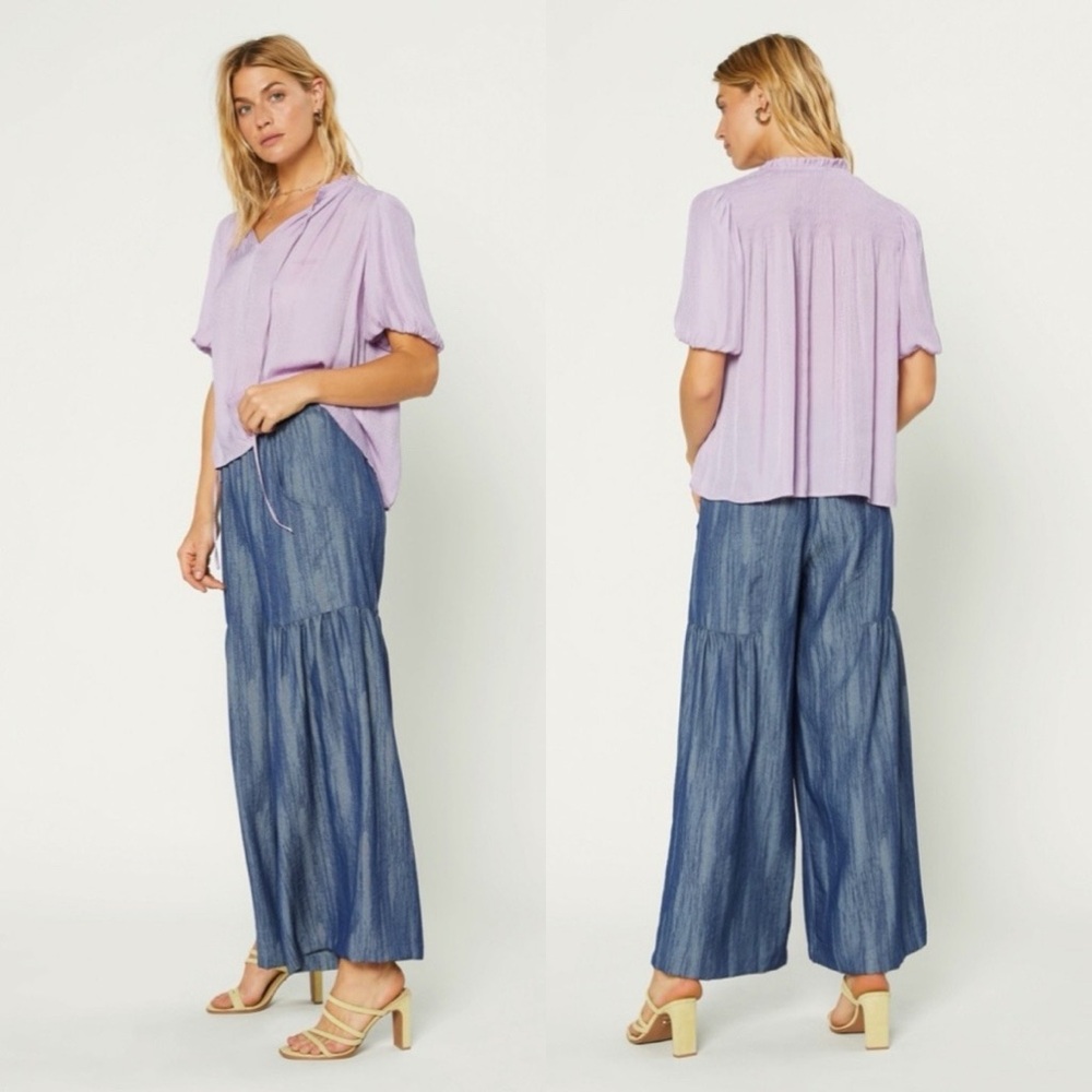 Current Air Thalia Split Neck Smocked Lavender Pi… - image 3